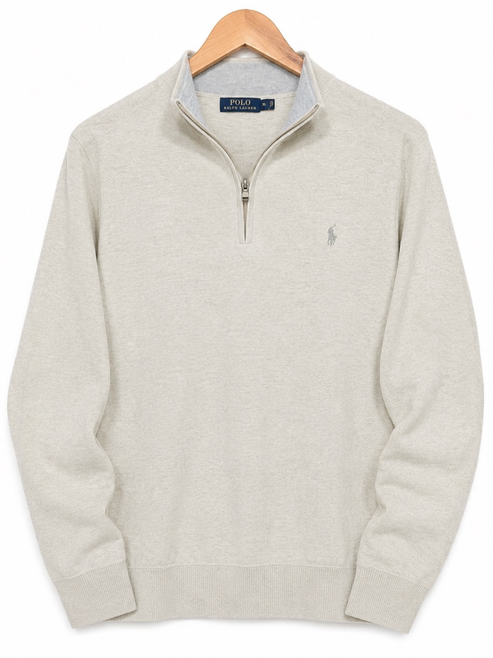 Polo Ralph Lauren Quarter Zip Sweater‎ Mens XL Beige Cotton Pullover